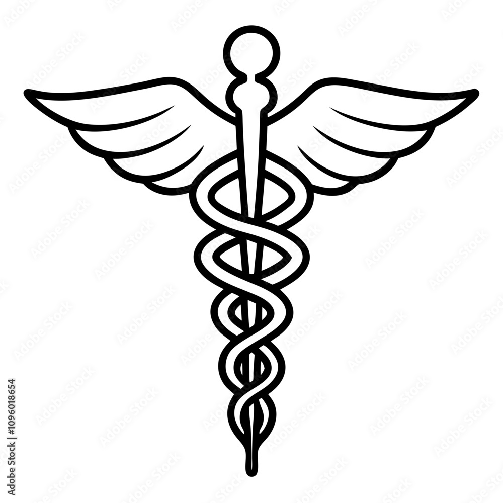 caduceus medical symbol line art vector silhouette illustration ...
