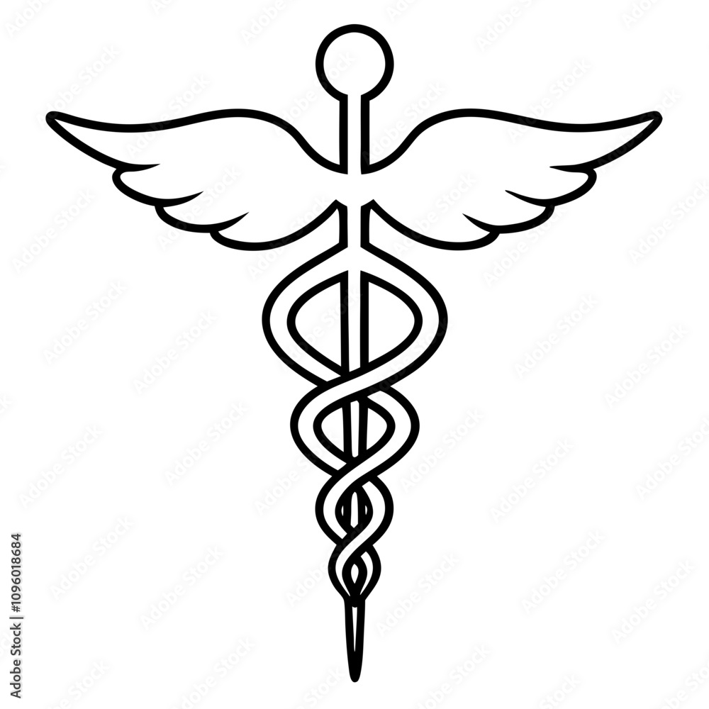 caduceus medical symbol line art vector silhouette illustration ...