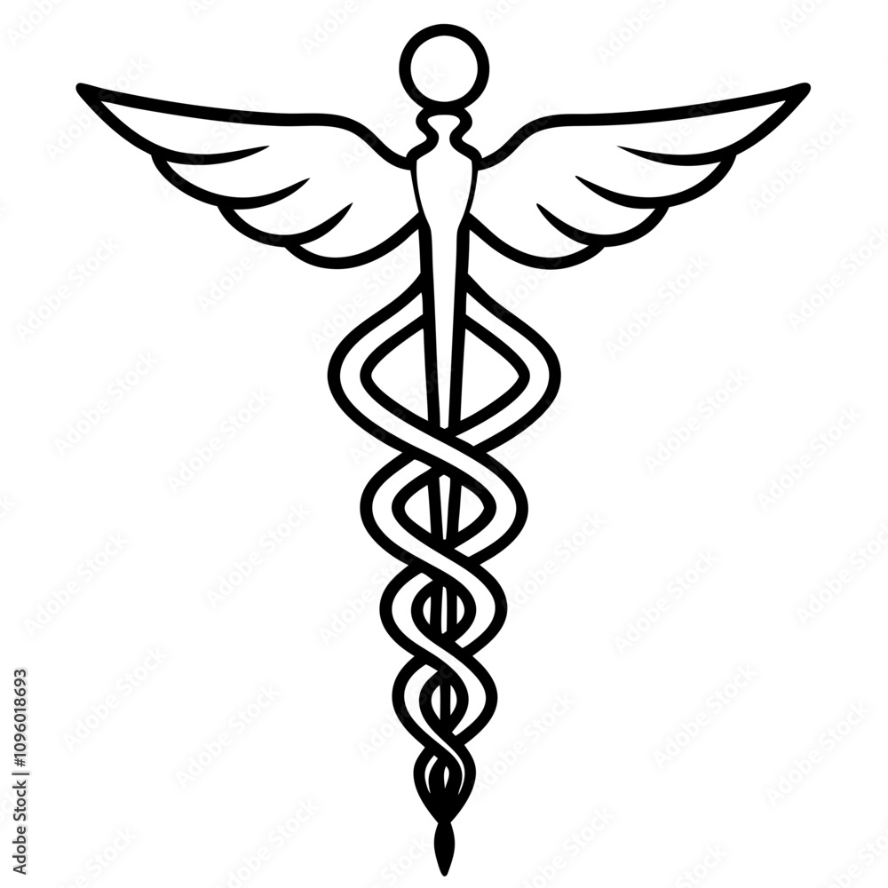 caduceus medical symbol line art vector silhouette illustration ...