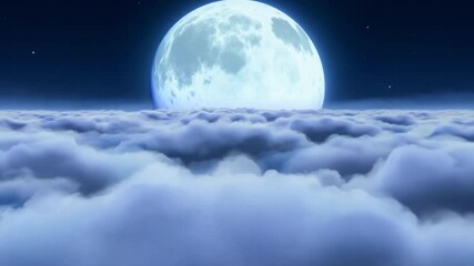 Aufkleber - Bright moonlight shines down on soft clouds, filling the night with a tranquil glow. The clear sky enhances the beauty of this serene nighttime view.