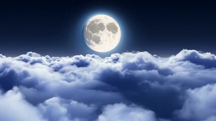 Poster - The full moon casts a soft glow over a blanket of clouds, illuminating the night sky with a serene and peaceful ambiance, creating a magical atmosphere.