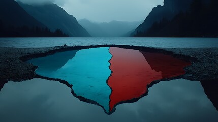 Wall Mural - Stunning Reflection of Mountains in a Vibrant Pool of Water, Surrounded by Richly Textured Shoreline and Dramatic Cloudy Sky