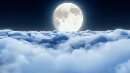 Aufkleber - The full moon bathes fluffy clouds in soft light, creating a tranquil atmosphere on a clear night. The sky is deep blue, enhancing the beauty of this celestial view.