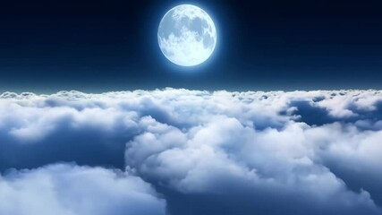 Aufkleber - A luminous full moon casts a gentle light over soft, billowing clouds during a tranquil night, evoking a sense of calm and wonder in the vast sky.