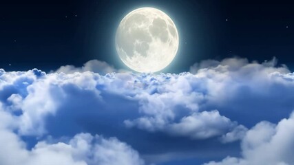 Aufkleber - A full moon casts a gentle glow above a sea of fluffy clouds, illuminating the night sky with its serene and calming presence. The scene evokes a sense of tranquility and wonder.