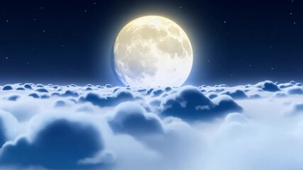 Aufkleber - A full moon casts its radiant glow over a sea of fluffy clouds, creating a tranquil and enchanting atmosphere in the night sky, inviting calm reflection.