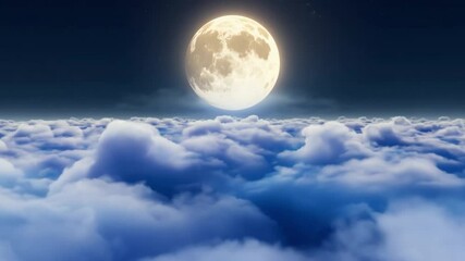 Aufkleber - The full moon shines brightly above a blanket of fluffy clouds, casting a serene glow on the night sky, creating a peaceful and enchanting atmosphere.