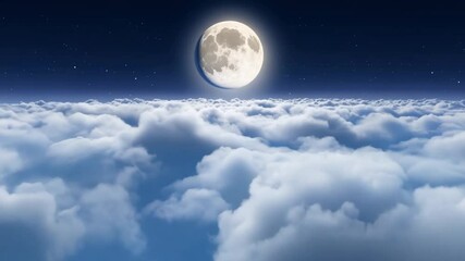 Aufkleber - A radiant full moon illuminates the night sky, casting its glow over soft, billowing clouds that stretch endlessly. The tranquil scene evokes a sense of calm and wonder.