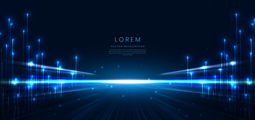Wall Mural - abstract scene elegant blue light lines on dark background with lighting effect and sparkle.