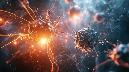 Wall Mural - an abstract visualization of tiny nanobots attacking and neutralizing viruses within a human body. u