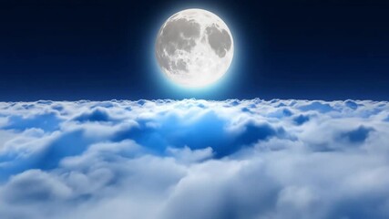 Poster - The full moon illuminates the night, casting a soft glow on the sea of fluffy clouds beneath it, creating a serene and tranquil atmosphere.