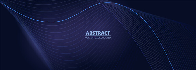 dark blue vector wide abstract banner with glowing blue wavy lines. elegant digital technology wide 