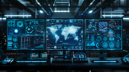 Data center security room with engineer control internet connection server.