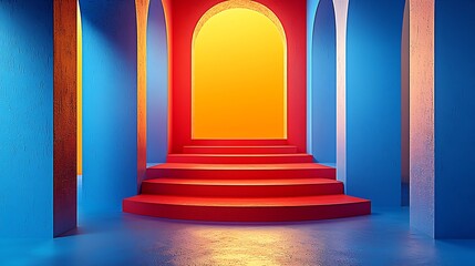 Aufkleber - Colorful Modern Interior with Archways and Bright Lighting : Generative AI