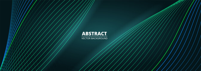 Canvas Print - abstract dark turquoise wide vector background with glowing blue and green wavy lines.