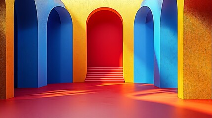 Aufkleber - Bold Architectural Design with Colorful Arched Interior and Shadows : Generative AI