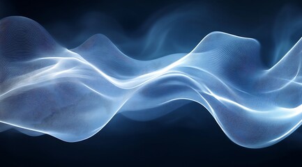 Fototapete - Abstract Blue Waves with Dynamic Motion and Ethereal Glow Against Dark Background : Generative AI