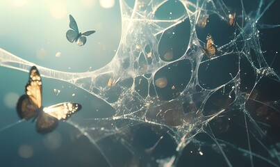 Butterflies trapped in the net