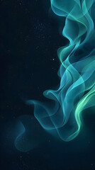 Wall Mural - ethereal aurora borealis-inspired wisps of gentle green and blue hues undulate across a deep charcoa