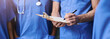 © SometimesNever/peopleimages.com - People, nurses and write on clipboard in hospital of surgery schedule, medical checklist and healthcare. Group, surgeon and document for charts, diagnosis notes and treatment script of history report