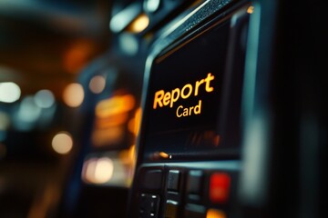 Close-up of a Car Dashboard Display Showing Report Card