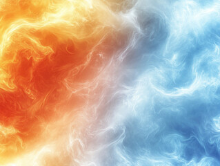 Wall Mural - Abstract Split-Scene Featuring A Fiery Red And Orange Background On One Side, Transitioning Seamlessly Into A Cool Blue And Icy White Background, Illustrating The Contrast Between Hot And Cold