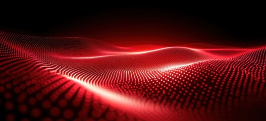 Poster - Abstract red wave pattern with dots, creating a digital landscape effect.