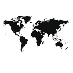 world map in silhouette style on an isolated white background