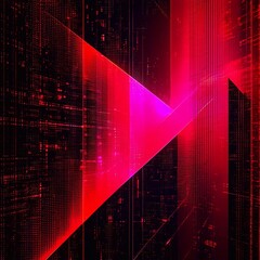 Wall Mural - abstract illustration of geometric shapes and lines in red and black. neon, cyberspace, digital tech