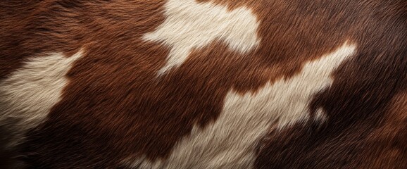 the detailed surface of a brown and white cowhide highlights the natural patterns and textures. the 