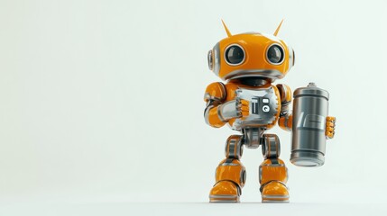 Poster - A cheerful orange robot holding a spray can, showcasing a playful design and creativity.