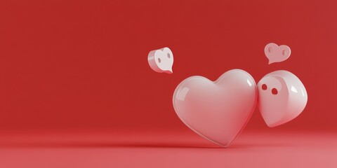 Aufkleber - A playful scene featuring heart shapes and ghost-like figures on a vibrant red background.