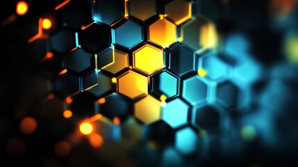 An abstract background featuring a hexagon pattern illuminated by glowing lights, creating a futuristic and dynamic design.