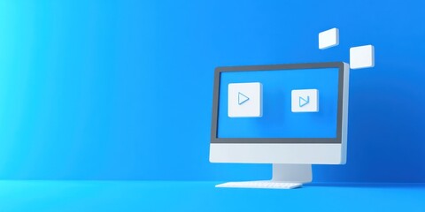 Poster - A computer monitor displaying play buttons on a blue background, symbolizing digital media.
