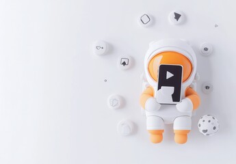 Poster - A cute astronaut figure holding a smartphone with various icons around it.