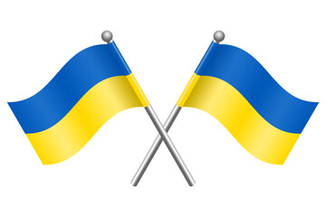 Wall Mural - Crossed Ukraine Flags Icon. Flat Solid Color Vector Illustration with Mini Flags on Poles, Isolated on White Background, Editable and Scalable EPS File for Graphic Design Elements