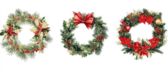 Sticker - Beautiful holiday wreaths collection for festive decoration on a white background suitable for banners and seasonal designs