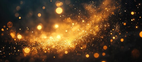 Wall Mural - golden sparkles and glowing bokeh on a dark background creating a festive atmosphere ideal for celeb