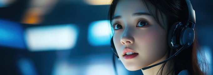 Poster - A focused individual wearing a headset, engaged in a digital environment.
