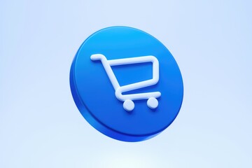 Poster - A 3D rendered blue circle with a white shopping cart icon.