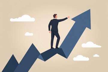 Aufkleber - Businessman standing on an upward arrow  symbolizing growth and success.