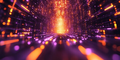 Aufkleber - A vibrant, abstract digital tunnel of light, suggesting movement and energy in a virtual space.