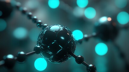 Aufkleber - A close-up view of interconnected molecular structures with glowing elements.