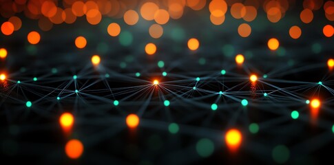 Fototapete - Abstract network visualization with glowing nodes and connections.