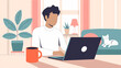 © Olga Ко - Man working remotely from home on a laptop with a cat and coffee mug — online education and freelance lifestyle concept