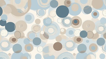 Wall Mural - Abstract design featuring repetitive, rhythmic patterns of soft circles and lines in calming shades of light blue and beige.