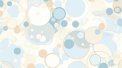 Wall Mural - Abstract design featuring repetitive, rhythmic patterns of soft circles and lines in calming shades of light blue and beige.