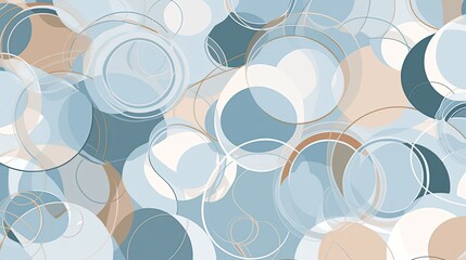 Wall Mural - Abstract design featuring repetitive, rhythmic patterns of soft circles and lines in calming shades of light blue and beige.