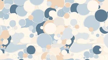 Wall Mural - Abstract design featuring repetitive, rhythmic patterns of soft circles and lines in calming shades of light blue and beige.
