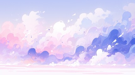 Wall Mural - Abstract design with layered 2D and 3D elements in soft pastels, featuring overlapping shapes and shadows for a dimensional effect.